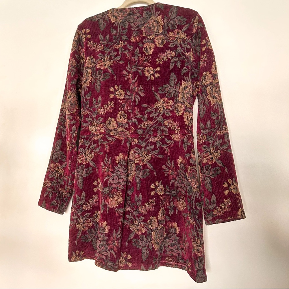 Soft Surroundings floral tapestry button jacket carpet jacquard coat burgundy - Picture 3 of 6